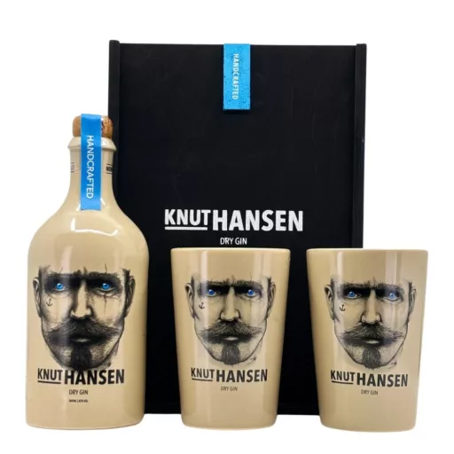 Knut Hansen gin 0,5l 42% Dry + 2 pohár fa díszdobozban