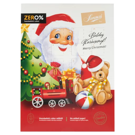 Szerencsi Zero% Adventi kalendárium tejcsokoládé édesítőszerrel 50 g