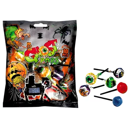 Haribo Ghost Pop nyalóka 100g gyümölcs- és kólaízű részben nyelvfestő színezékkel 10db