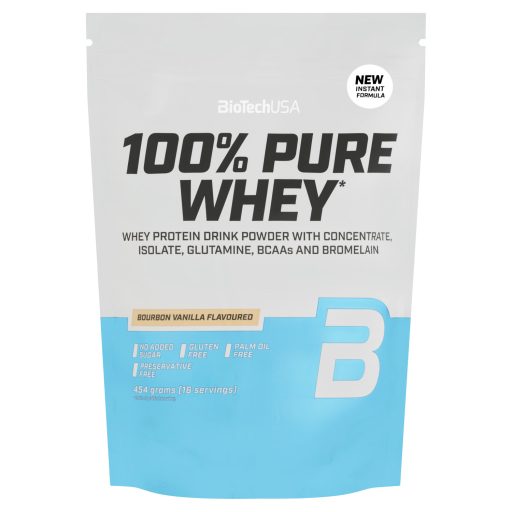 BioTechUSA 100% Pure Whey bourbon vanília ízű fehérje italpor édesítőszerrel 454 g