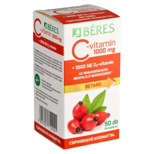 Béres C-vitamin 1000 mg + 1000 NE D3-vitamin filmtabletta csipkebogyókivonattal 50 x 1,85 g (92,5 g)