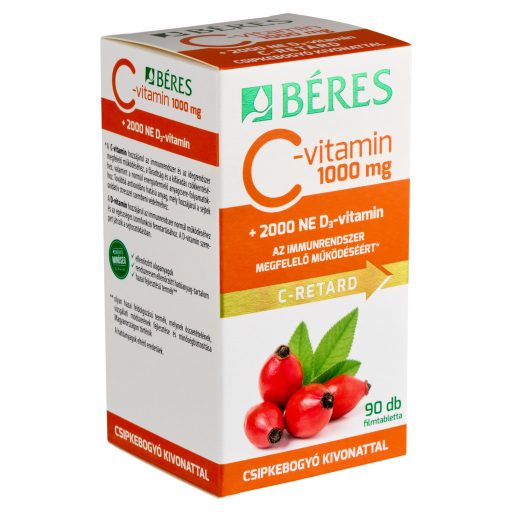 Béres C-Retard C-vitamin 1000 mg+2000 NE D₃-vitamin filmtabletta csipkebogyó kivonattal 90 x 1,425 g