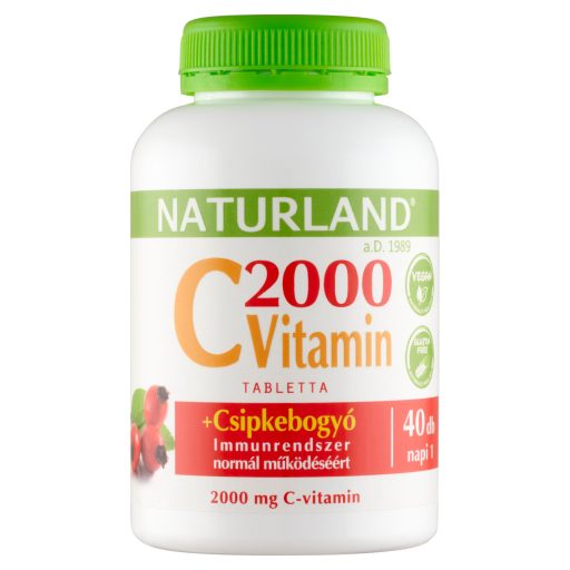 Naturland 2000 mg C-vitamin + csipkebogyó kivonat étrend-kiegészítő tabletta 40 db 90 g