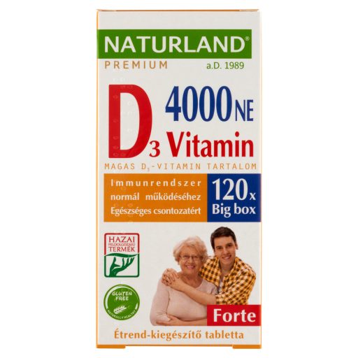 Naturland Premium D₃-vitamin 4000 NE forte étrend-kiegészítő tabletta 120 db 22,02 g