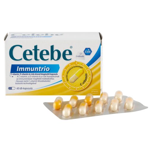 Cetebe Immuntrio C-vitamin, D-vitamin és cink étrend-kiegészítő kapszula 60 db 39,2 g