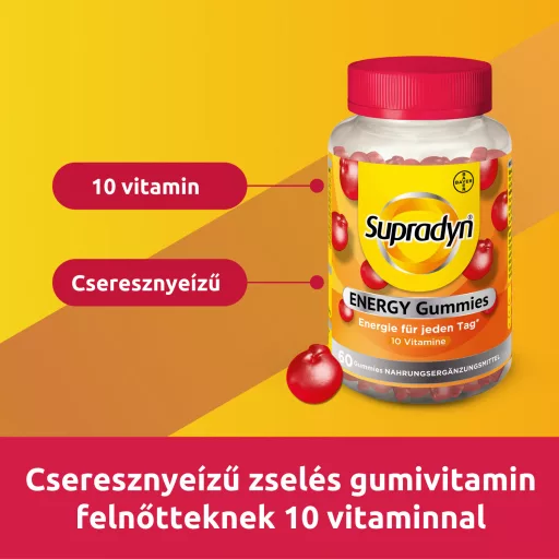 Supradyn Energy étrend-kiegészítő gumivitamin 10 vitaminnal, cseresznye ízben 60 x 1,8 g (108 g)