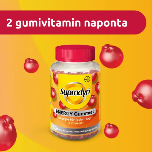 Supradyn Energy étrend-kiegészítő gumivitamin 10 vitaminnal, cseresznye ízben 60 x 1,8 g (108 g)