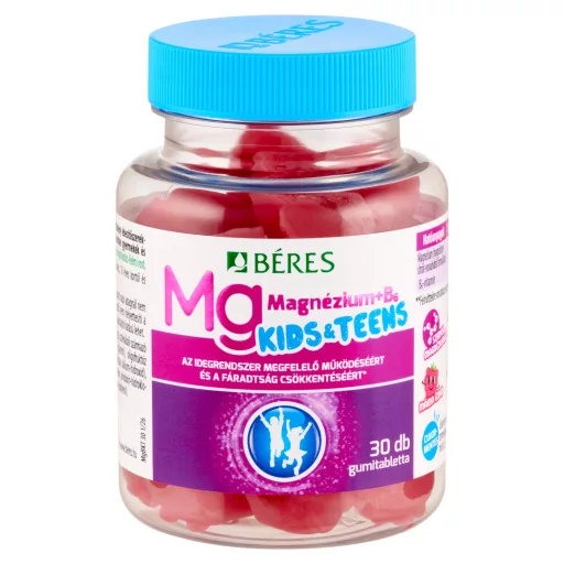 Béres Kids & Teens Magnézium + B₆ étrend-kiegészítő gumitabletta gyermekek és serdülők számára 30 db