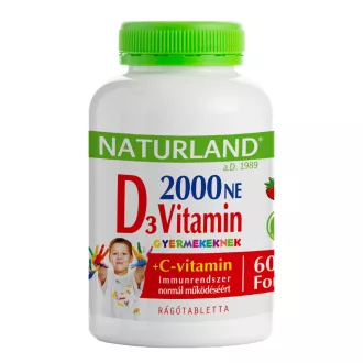   Naturland rágótabletta 60db gyermek D3 Forte+C-vitaminnal eper