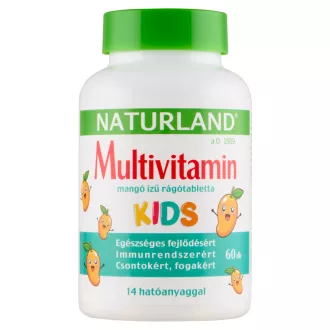  Naturland Kids Multivitamin mangó ízű étrend-kiegészítő rágótabletta édesítőszerrel 60 db 60 g