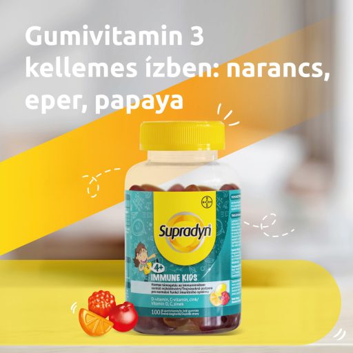 Supradyn Immune Kids C-, D-vitamin és cink étrend-kiegészítő gumivitamin 100 x 1,65 g (165 g)