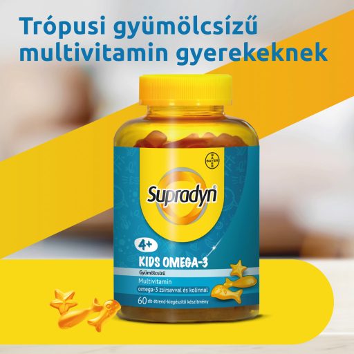 Supradyn Kids gyümölcsízű étrend-kiegészítő multivitamin omega-3-mal és kolinnal 60 db 240 g