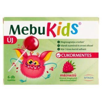  MebuKids cukormentes málnaízű étrend-kiegészítő nyalóka édesítőszerekkel 6 x 10 g (60 g)