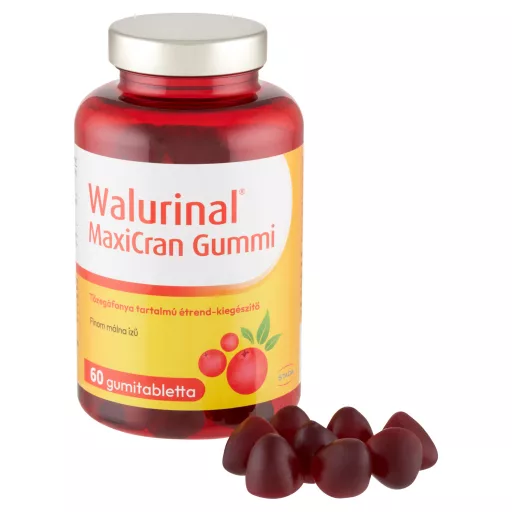 Walurinal MaxiCran Gummi tőzegáfonya tartalmú finom málna ízű étrend-kiegészítő gumitabletta 60 db