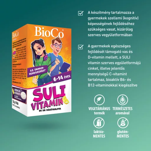 BioCo Suli vitamin citrom ízű étrend-kiegészítő rágótabletta 6-14 éveseknek 90 x 1,4 g (126 g)