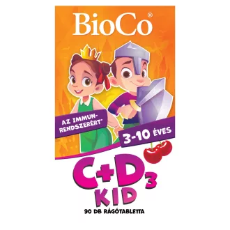  BioCo C+D₃ Kid cseresznye ízű étrend-kiegészítő rágótabletta 3-10 éveseknek 90 x 1,35 g (121,5 g)