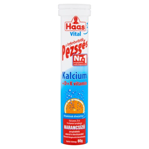 Haas Vital Kalcium + D + K- vitamin narancsízű étrend-kiegészítő pezsgőtabletta 80 g