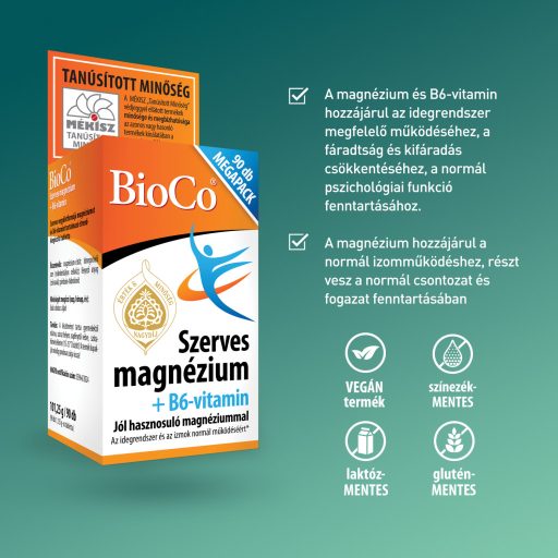 BioCo szerves magnézium + B6-vitamin étrend-kiegészítő tabletta 90 x 1,125 g (101,25 g)