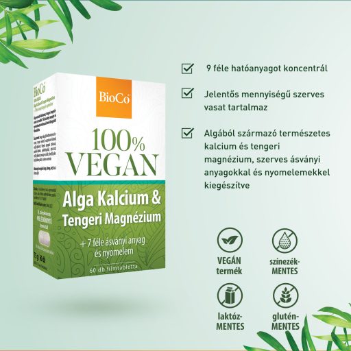 BioCo 100% Vegan Alga Kalcium & Tengeri Magnézium filmtabletta 60 x 1,25 g (75 g)