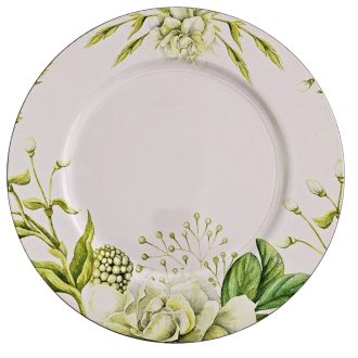 Műanyag tálca virágos zöld/fehér 33cm 