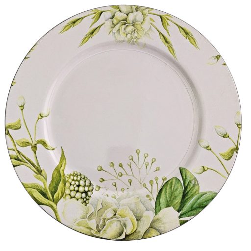 Műanyag tálca virágos zöld/fehér 33cm 