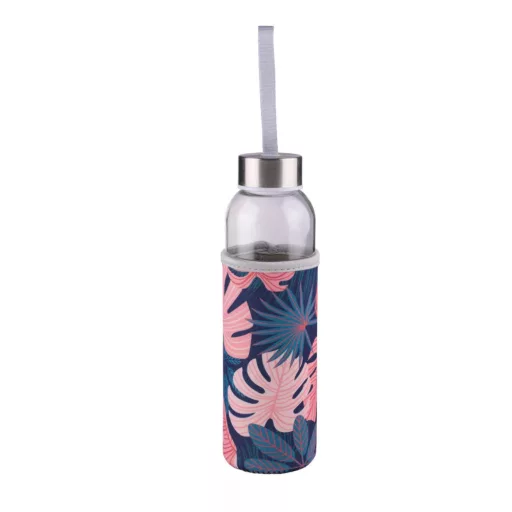 Alpina kulacs üveg 500ml növényes textil borítással - Rózsaszín dzsungel