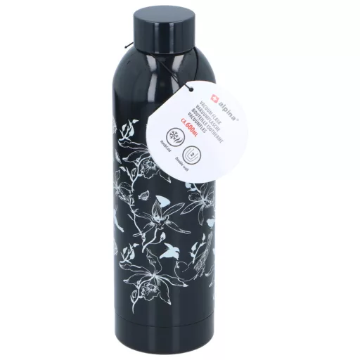 Alpina kulacs fényes 600ml növényi mintával - fekete