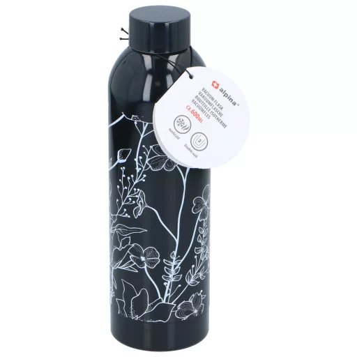 Alpina kulacs fényes 600ml növényi mintával - fekete