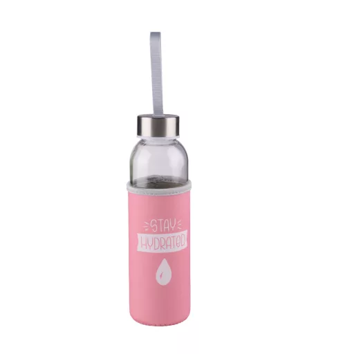 Alpina kulacs üveg 500ml feliratos textil borítással - rózsaszín