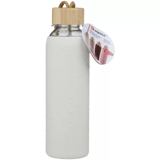 Alpina kulacs üveg 500ml bambusz kupakkal szilikon borítással - fehér