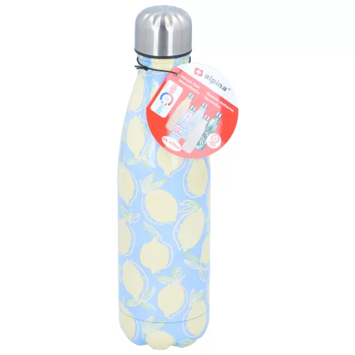 Alpina termosz acél 470ml duplafalú nyári, kék citrom mintával