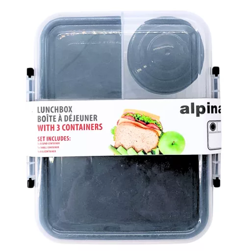 Alpina uzsonnás doboz 3részes 22x18x8cm - fekete