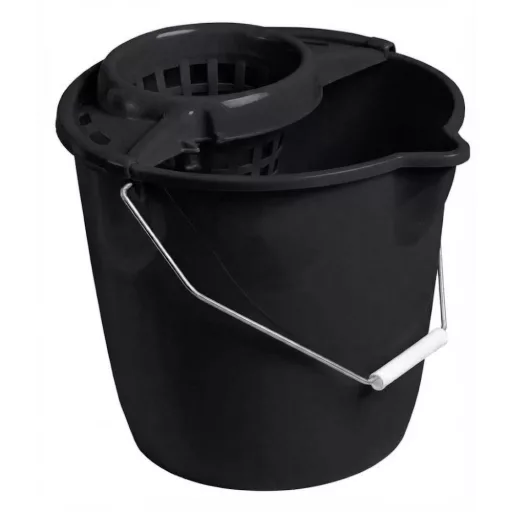 Kerek Vödör 12l + Csavaró - Fekete