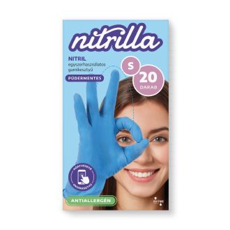 Nitrilla antiallergén gumikesztyű 20db S Kék