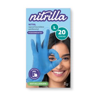 Nitrilla antiallergén gumikesztyű 20db L Kék