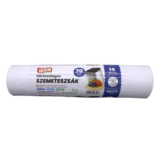 Ikon szemeteszsák 15db/roll zárószalagos 70l (64x75cm) gyümölcs illat fehér