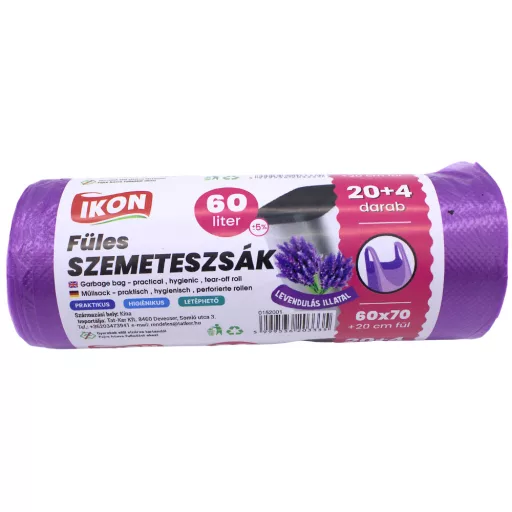 Ikon füles szemeteszsák 60x70+20cm, 60L, 20+4db/roll, lila
