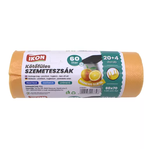 Ikon szemeteszsák 20+4db/roll kötőfüles 60l (60x70+20cm) narancs