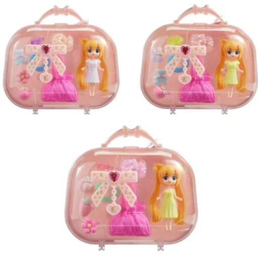 Játék szett babával - rózsaszín táska