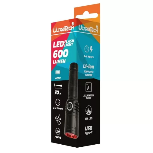 UltraTech elemlámpa tölthető, 600lm, 3fokozat LEDF600R