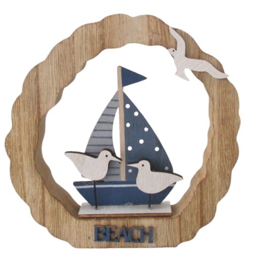 Fa vitorlás beach+sirályok 15cm 