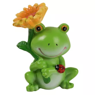 Porcelán béka+virág katicával zöld 7cm 