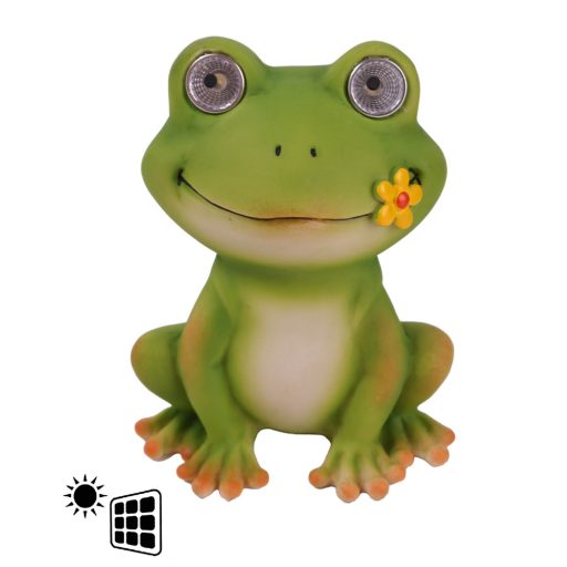 Porcelán solar béka ugró zöld 13cm 