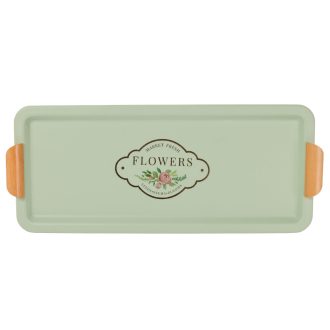 Bádog tálca tég.flowers zöld  55,5 cm 