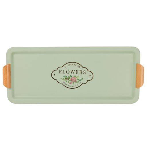 Bádog tálca tég.flowers zöld  55,5 cm 