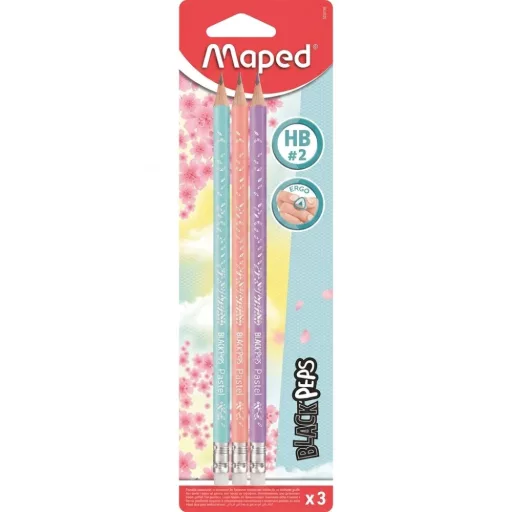 Maped grafitceruza radírral HB háromszögletű Black'Peps vegyes pasztell színek