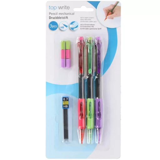 Topwrite nyomósirón 3db radírral HB ceruza betéttel