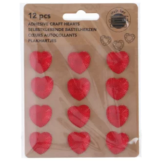 Craft csillámporos szívek 12db - piros
