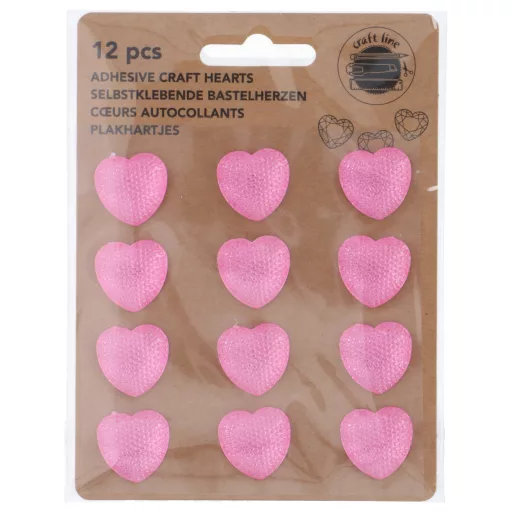 Craft csillámporos szívek 12db - rózsaszín