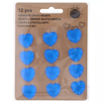 Craft csillámporos szívek 12db - kék